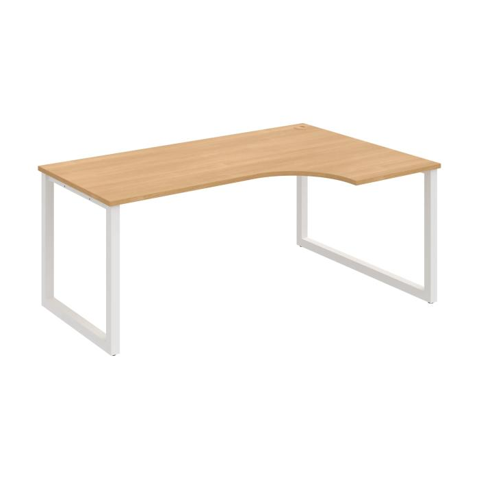 Pracovný stôl UNI O, ergo, ľavý, 180x75,5x120 cm, dub/biela