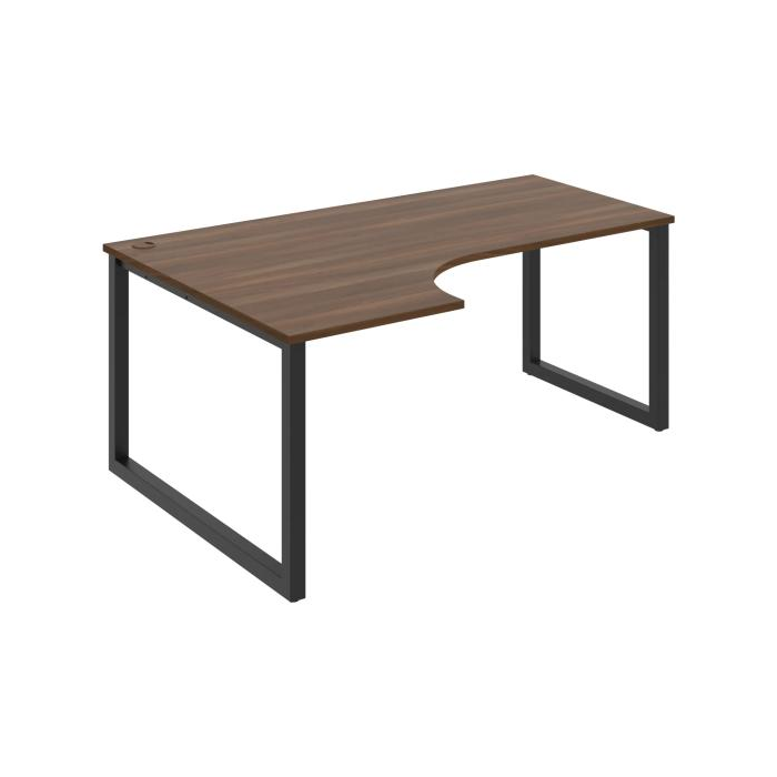 Pracovný stôl UNI O, ergo, pravý, 180x75,5x120 cm, orech/čierna
