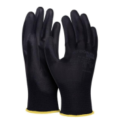 Rukavice pletené, polomáčané DONAU SAFETY PU kat. II čierne veľ. 9