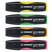 Sada zvýrazňovačov  STABILO GREEN BOSS  4 ks  zelená, ružová, oranžová, žltá